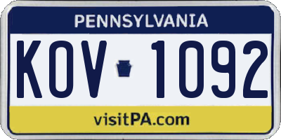 PA license plate KOV1092