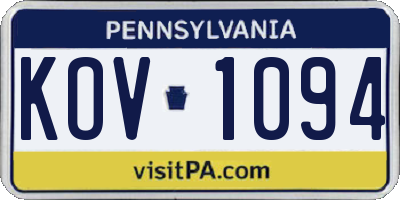 PA license plate KOV1094