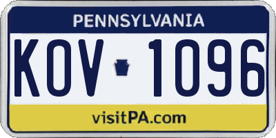 PA license plate KOV1096