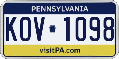PA license plate KOV1098