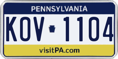 PA license plate KOV1104
