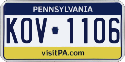 PA license plate KOV1106