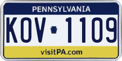 PA license plate KOV1109