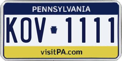 PA license plate KOV1111