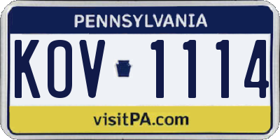 PA license plate KOV1114