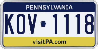 PA license plate KOV1118