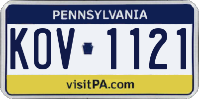 PA license plate KOV1121