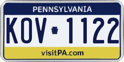 PA license plate KOV1122