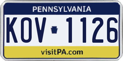 PA license plate KOV1126