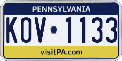 PA license plate KOV1133