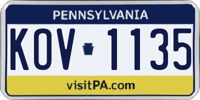 PA license plate KOV1135