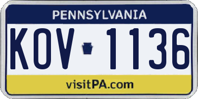 PA license plate KOV1136