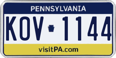 PA license plate KOV1144