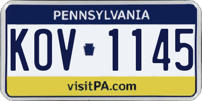 PA license plate KOV1145