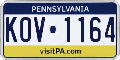 PA license plate KOV1164