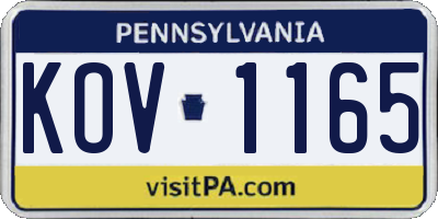 PA license plate KOV1165