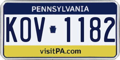 PA license plate KOV1182