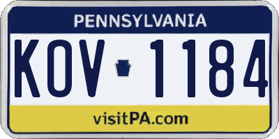 PA license plate KOV1184