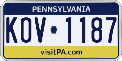 PA license plate KOV1187