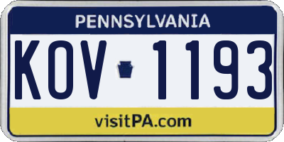 PA license plate KOV1193