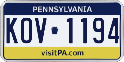 PA license plate KOV1194