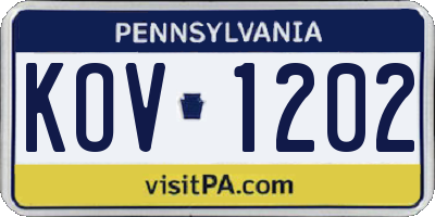 PA license plate KOV1202