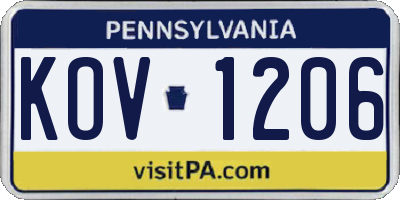 PA license plate KOV1206