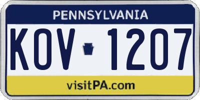 PA license plate KOV1207