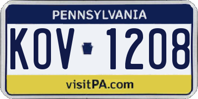 PA license plate KOV1208
