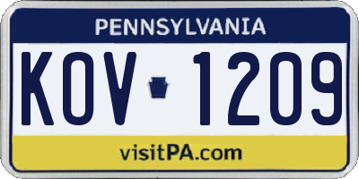 PA license plate KOV1209
