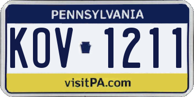 PA license plate KOV1211