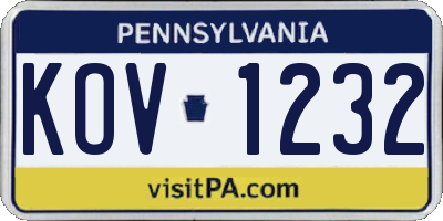 PA license plate KOV1232