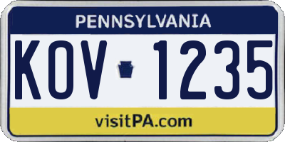 PA license plate KOV1235