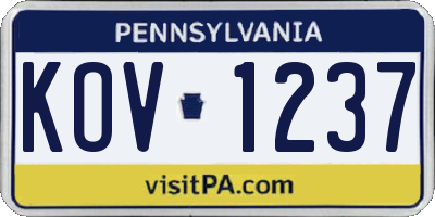 PA license plate KOV1237