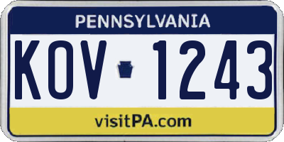 PA license plate KOV1243