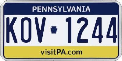 PA license plate KOV1244