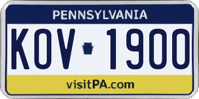 PA license plate KOV1900