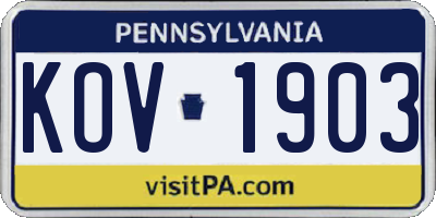PA license plate KOV1903