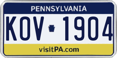PA license plate KOV1904