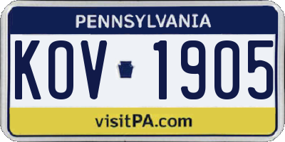 PA license plate KOV1905