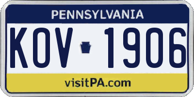 PA license plate KOV1906