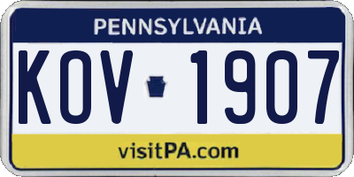 PA license plate KOV1907