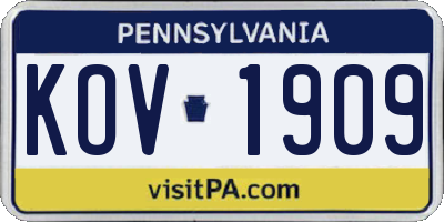 PA license plate KOV1909