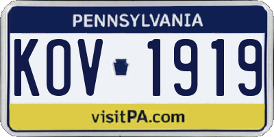 PA license plate KOV1919