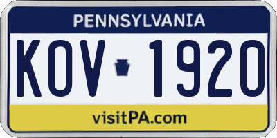 PA license plate KOV1920