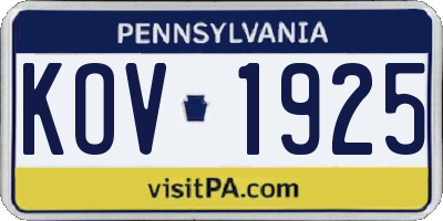 PA license plate KOV1925