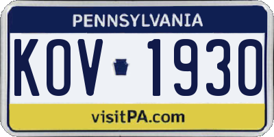 PA license plate KOV1930