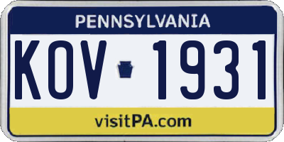 PA license plate KOV1931