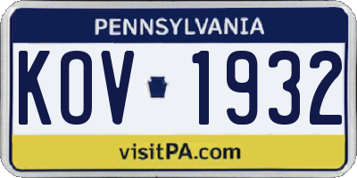 PA license plate KOV1932