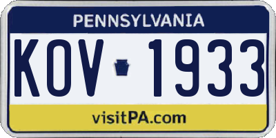 PA license plate KOV1933